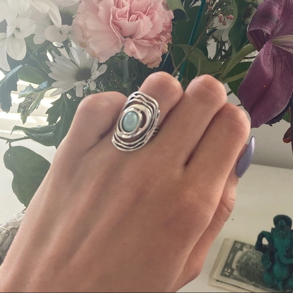 HP!! Boho Chic Sterling Silver Natural Stone Ring - Picture 2 of 3